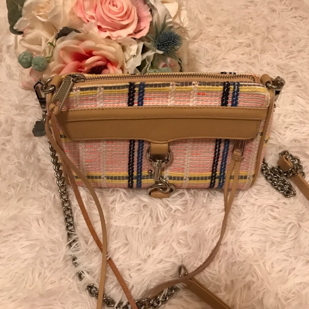 Rebecca minkoff neon pink orange blue tweed chain strap tassel bag - Picture 2 of 8